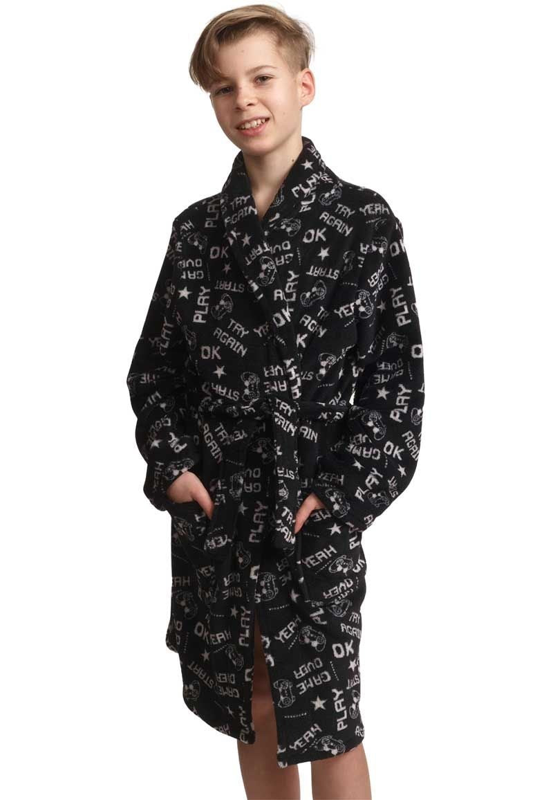 Zwarte kinderbadjas game - fleece