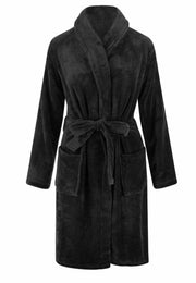 Zwarte unisex fleecebadjas met naam borduren