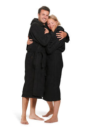 Unisex Badrock badjas zwart met capuchon – badstof sauna badjas