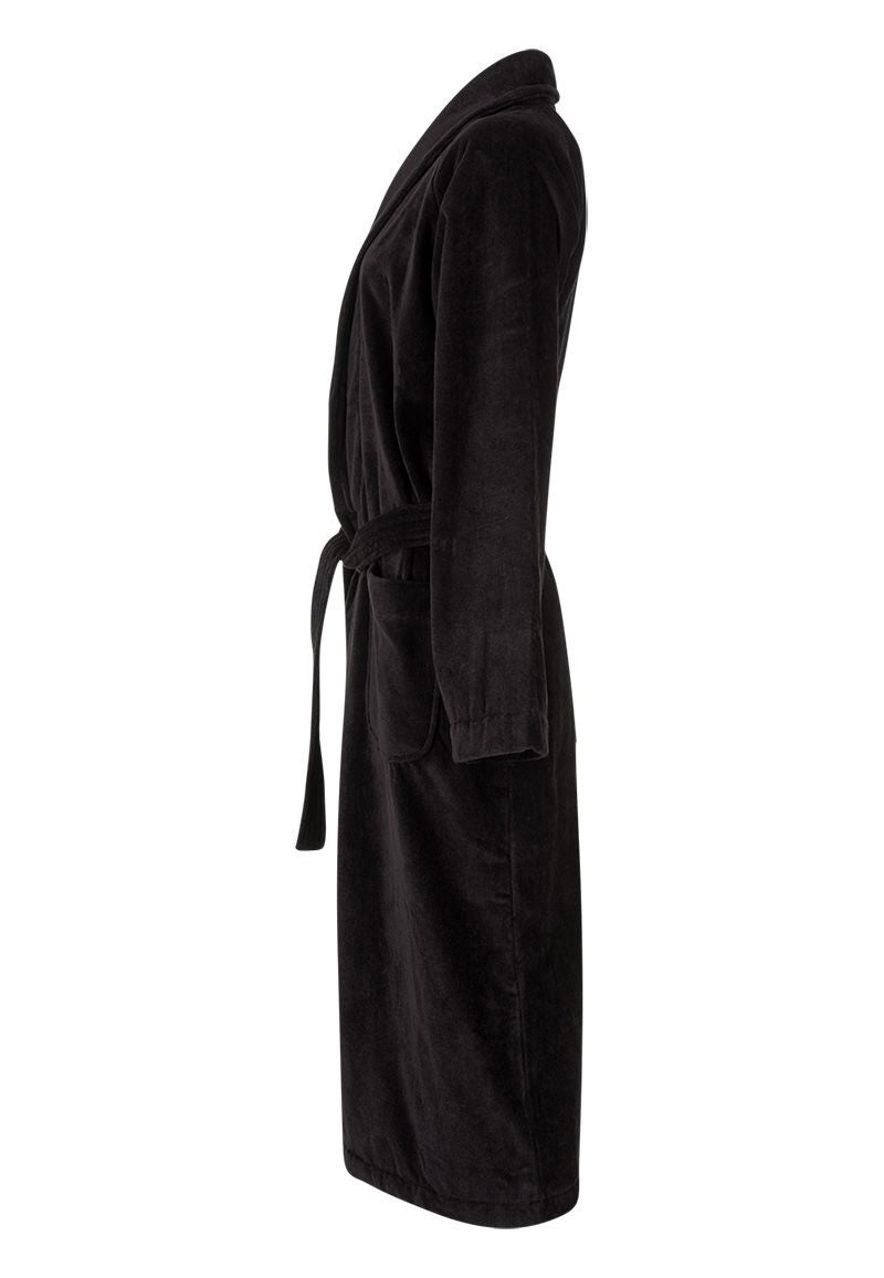 Zwarte velours badjas unisex met naam borduren