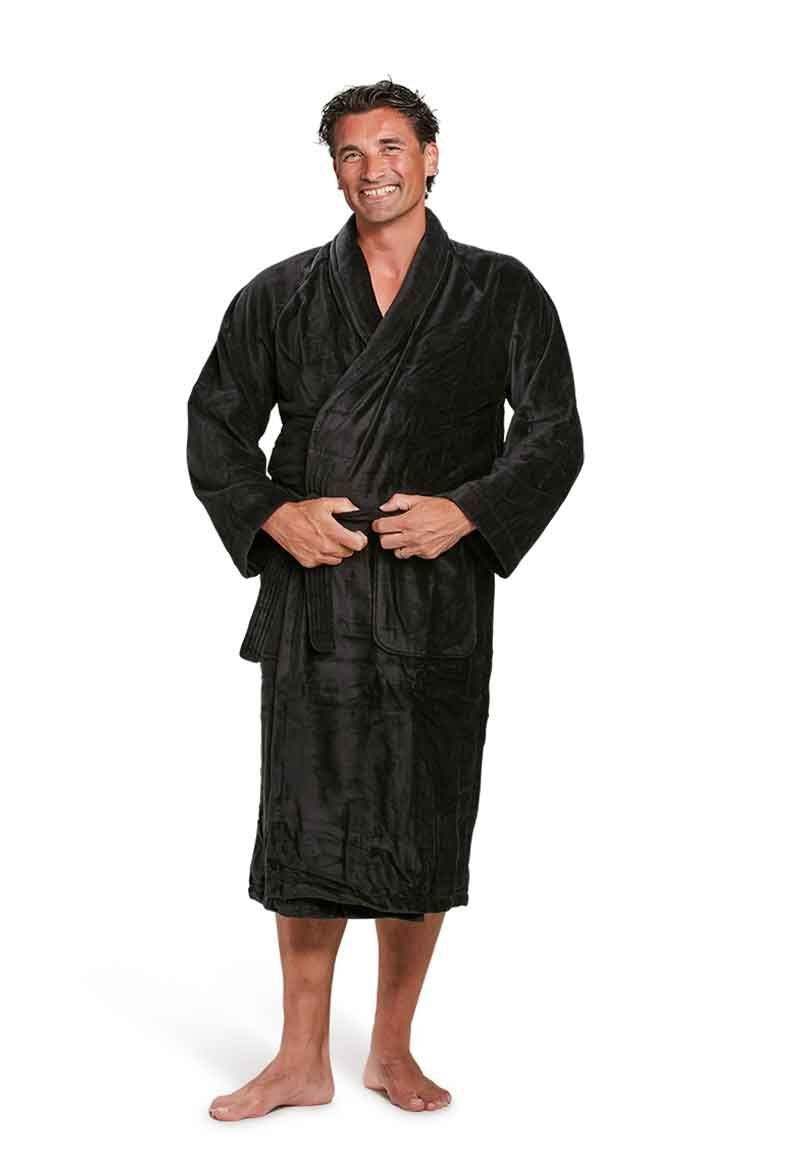 Zwarte velours badjas unisex met naam borduren