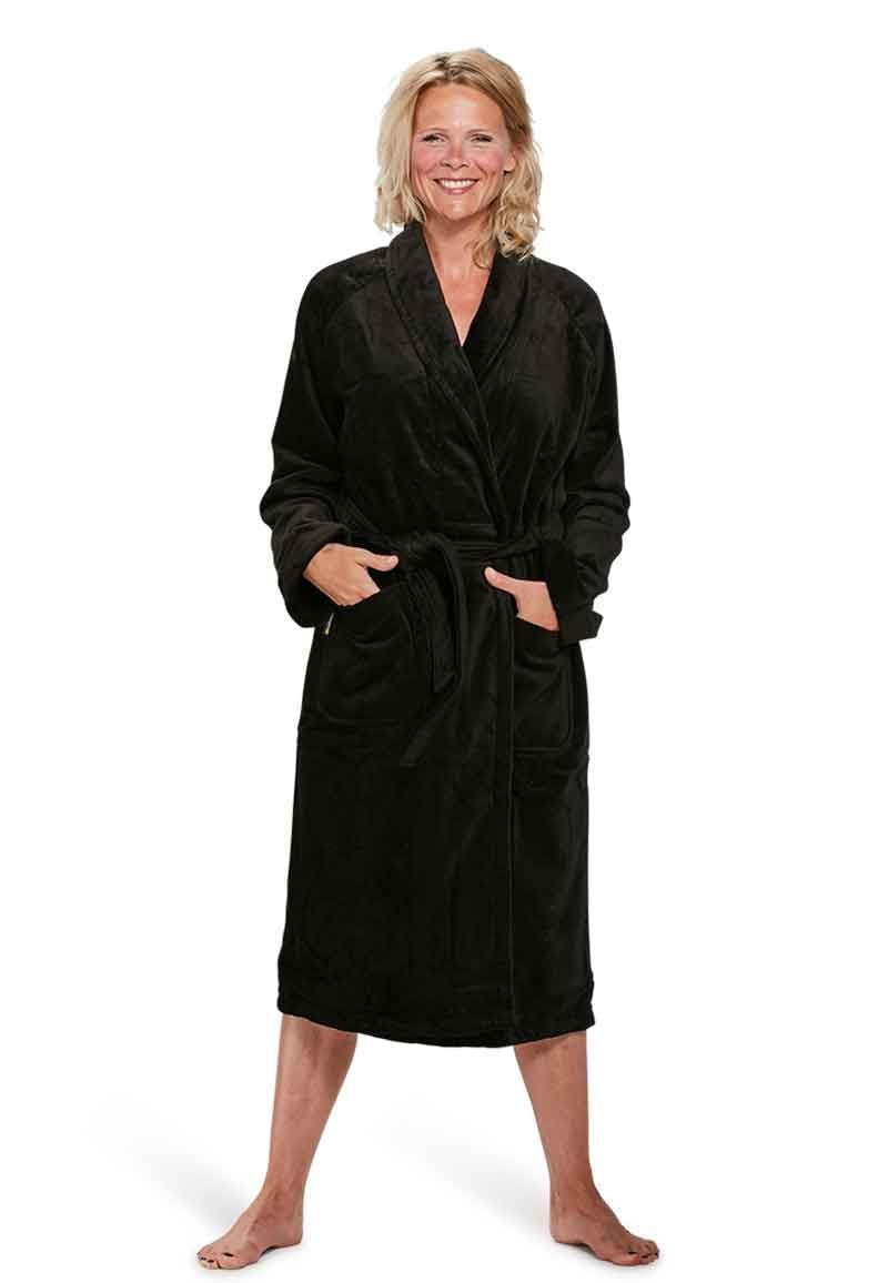 Zwarte velours badjas unisex met naam borduren