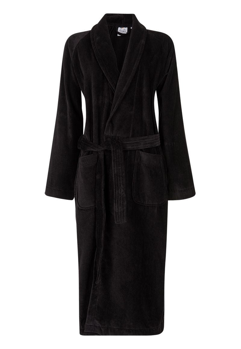 Zwarte velours badjas unisex met naam borduren
